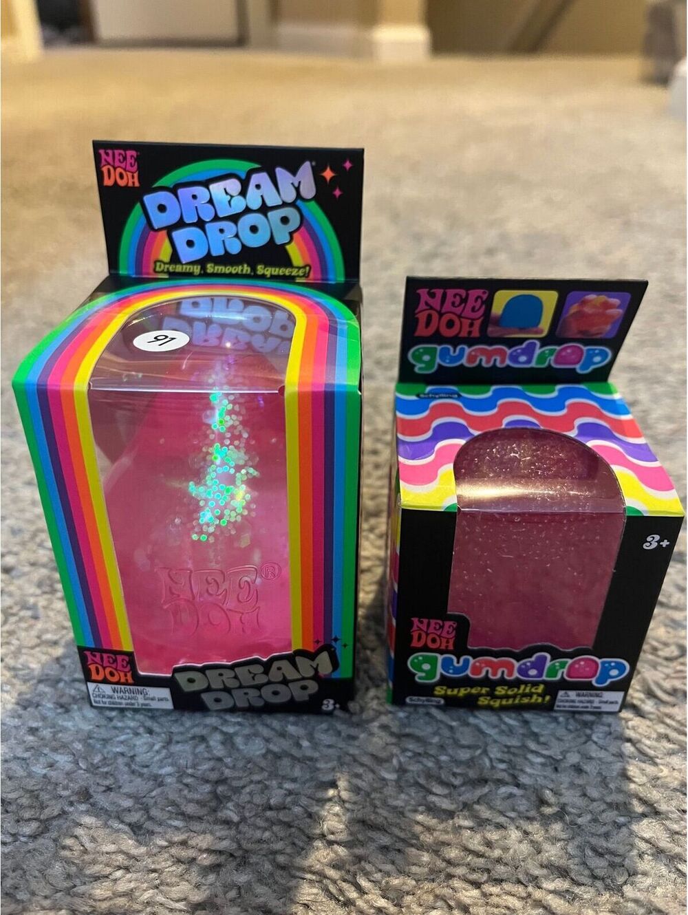 2 Piece NeeDoh Pink Bundle Dream Drop + Gumdrop Squishy Set Sensory Fidget Toys